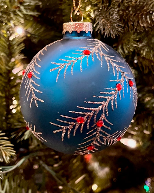 8CM AQUA & CHAMPAGNE BRANCH ROUND GLASS ORNAMENT XGRCMJW