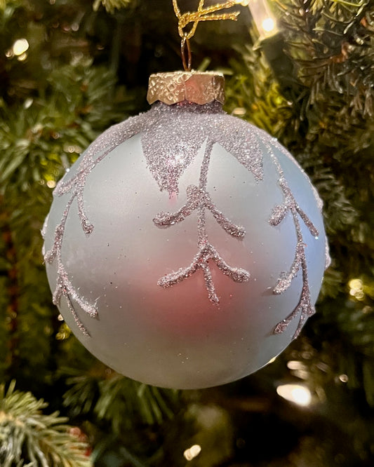 8CM TIFFANY BLUE BRANCH ROUND GLASS ORNAMENT XGRCSTB