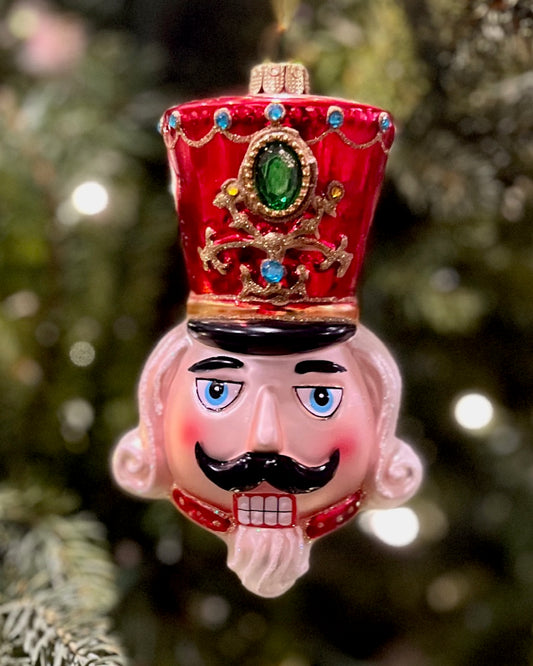 GLASS NUTCRACKER HEAD ORNAMENT RED XGHQNRE