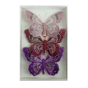 FEATHER BUTTERFLY PK3 PINK RED PURPLE ORNAMENTS XFXAPRP
