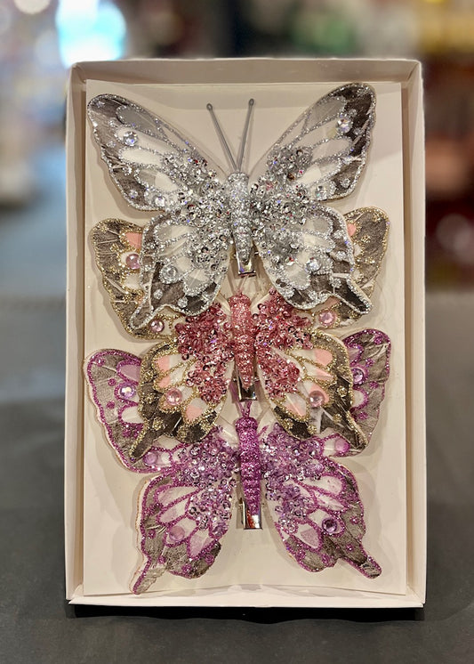 3 PACK WHITE, CORAL & PURPLE CLIP ON BUTTERFLY XFXAWCP