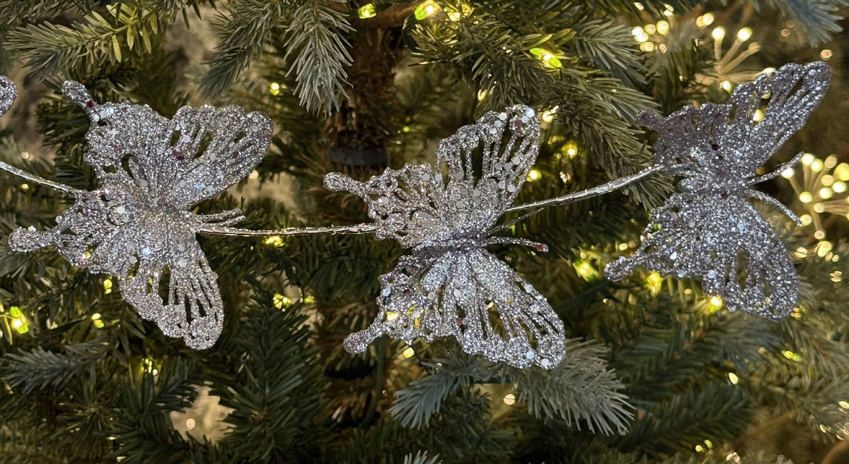 SILVER GLITTER BUTTERFLY GARLAND XDVBBGS