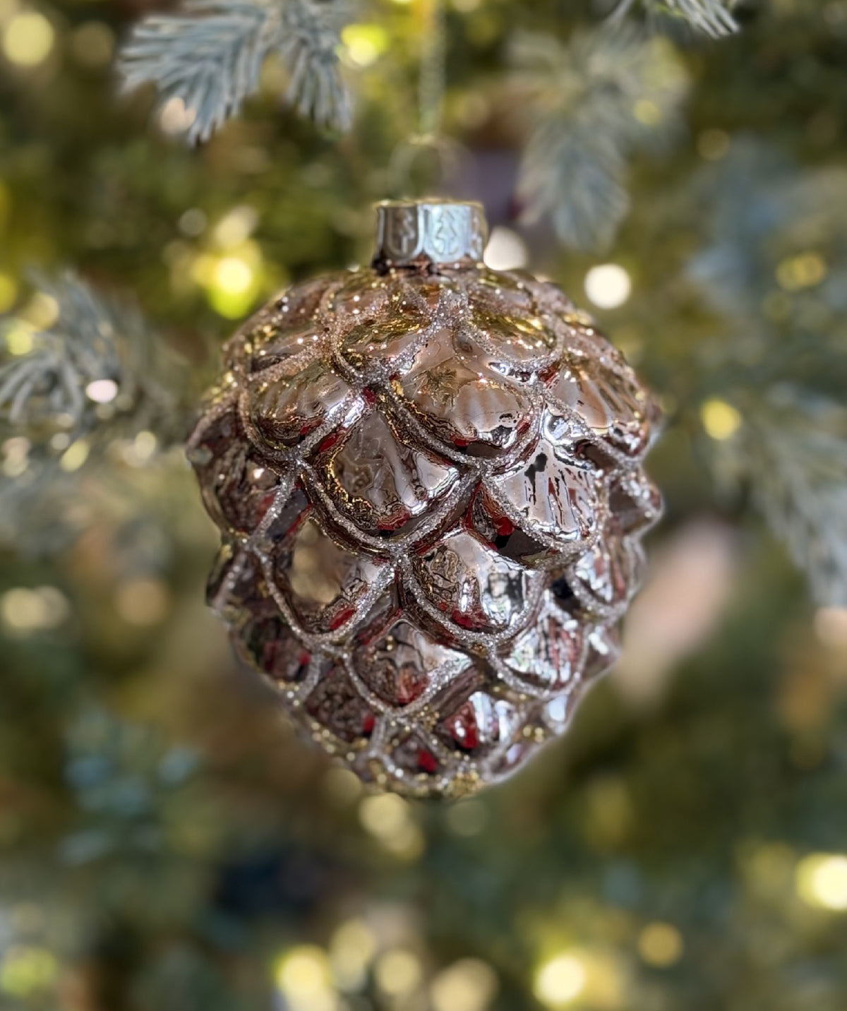 CHAMPAGNE PINECONE GLASS HANGING ORNAMENT XGMBWPC