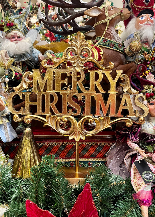 GOLD MERRY CHRISTMAS STANDING SIGN XX5716