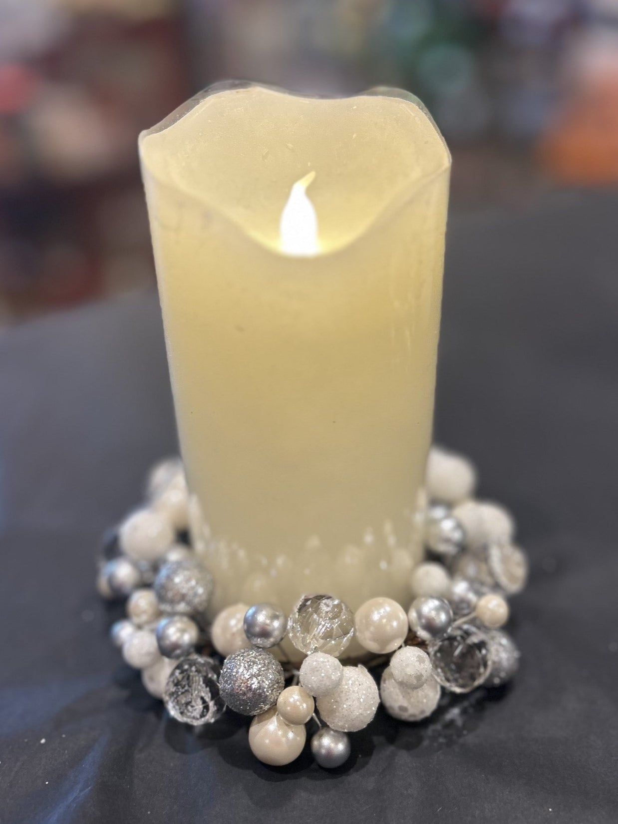 14cm White/Silver Beaded Candle Ring