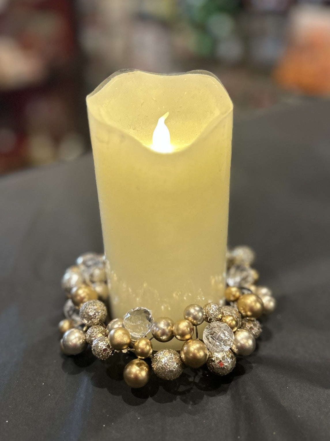 GOLD/CRYSTAL BEADED CANDLE RING XX11049