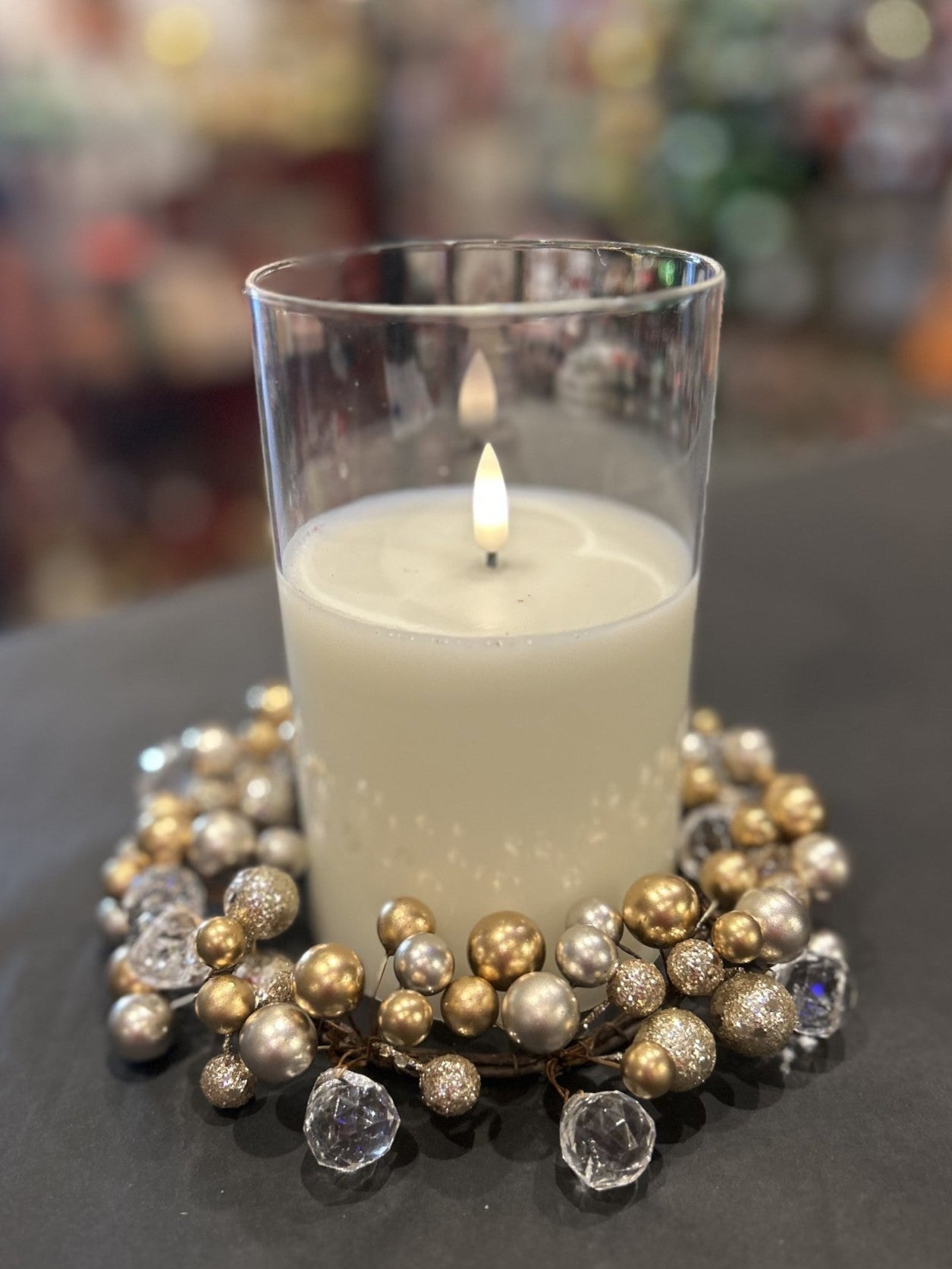 17cm Gold/Clear Beaded Candle Ring