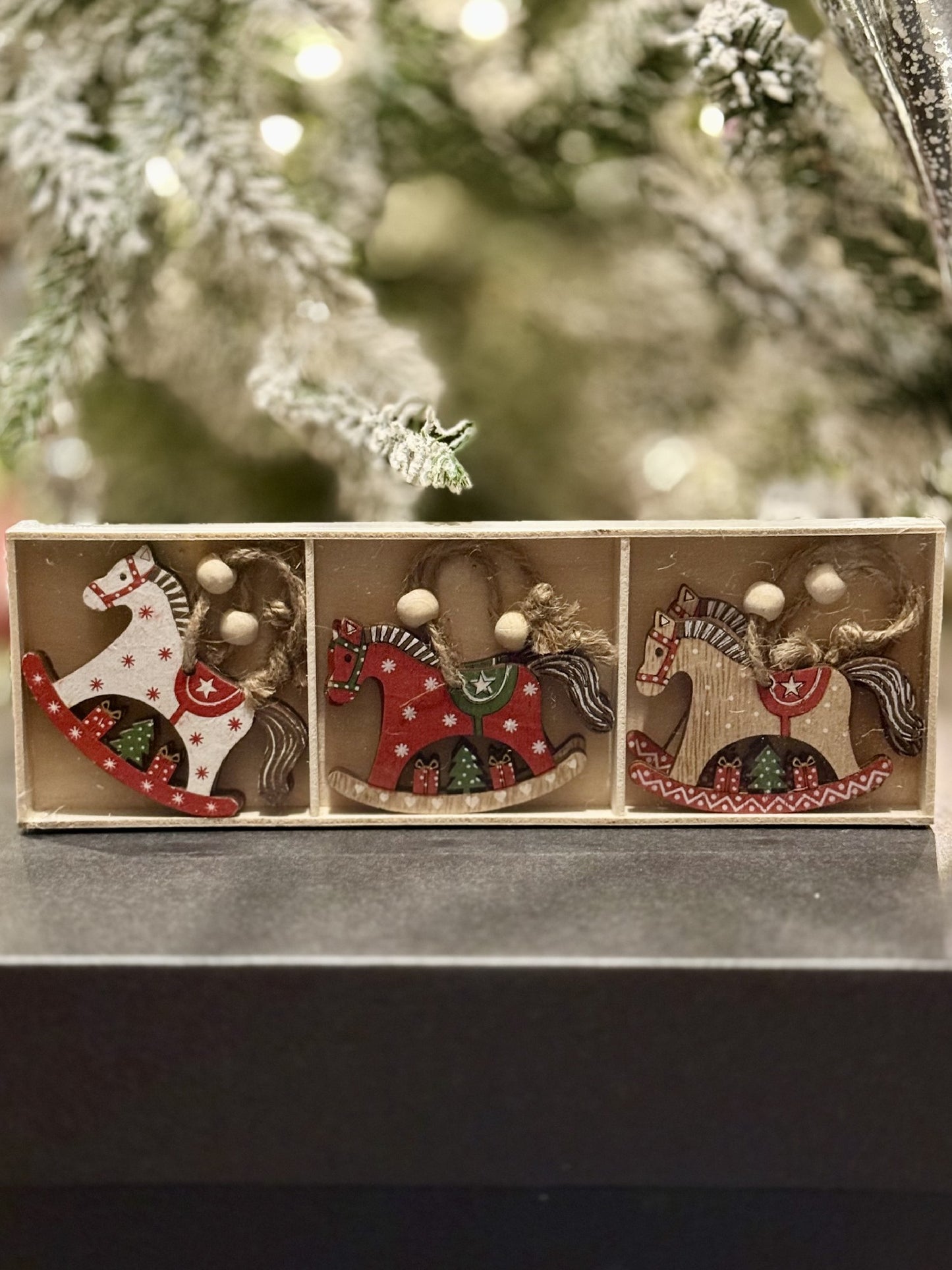 S/6 Rocking Horse Wood Decorations 7x5cm Re XX7903