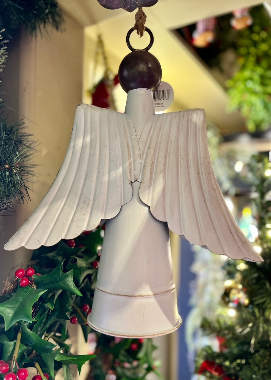 WHITE RUSTIC ANGEL BELL HANGING XX8651