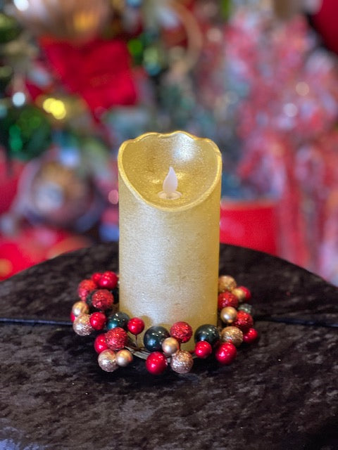 DEEP GREEN/RED & GOLD BERRY CANDLE RING  XM0616