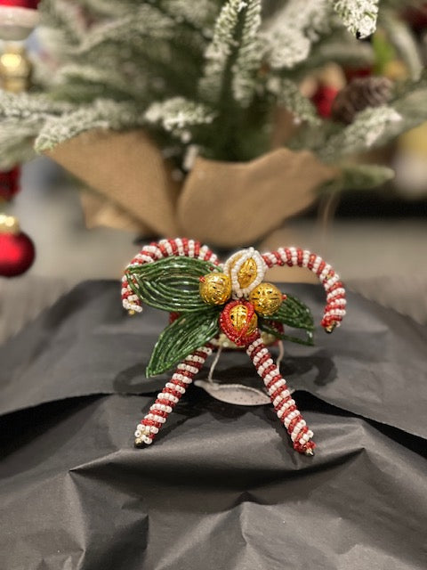 Beaded Candy Canes Napkin Ring 10cm XM0009