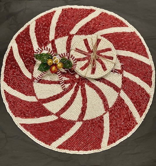 Beaded Candy Canes Napkin Ring 10cm XM0009