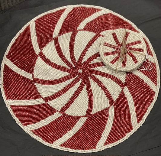 Candy Red/White Beaded Placemat 36cm XM0030