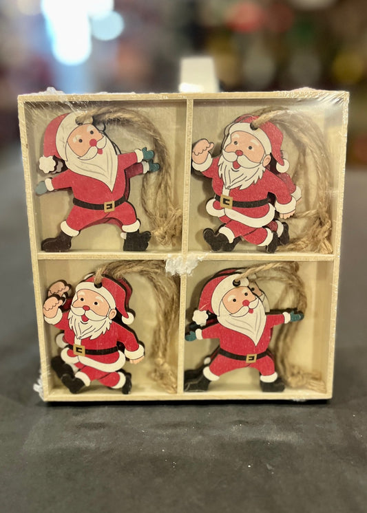 BOX OF 8 MINI SANTA HANGING ORNAMENTS XM0662