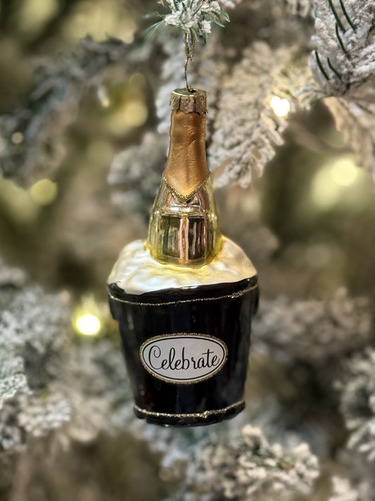 Champagne in Bucket Glass Hanging Ornament XM0569