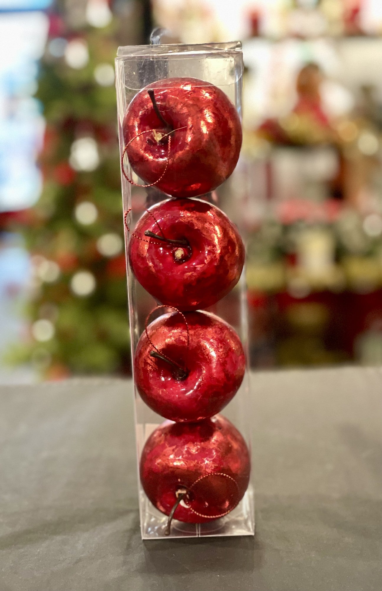 SET OF 4 METALLIC RED APPLE ORNAMENTS 33002096RE
