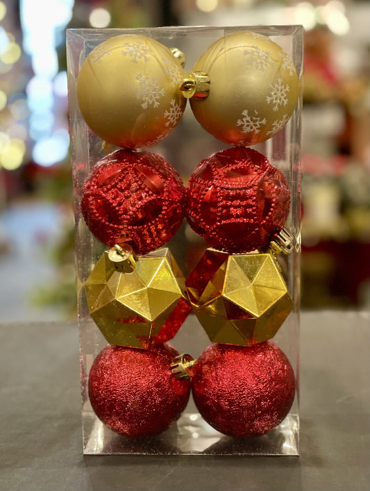 RED & GOLD 6CM ASSORTED 8 PACK SHATTERPROOF 33001212REGO