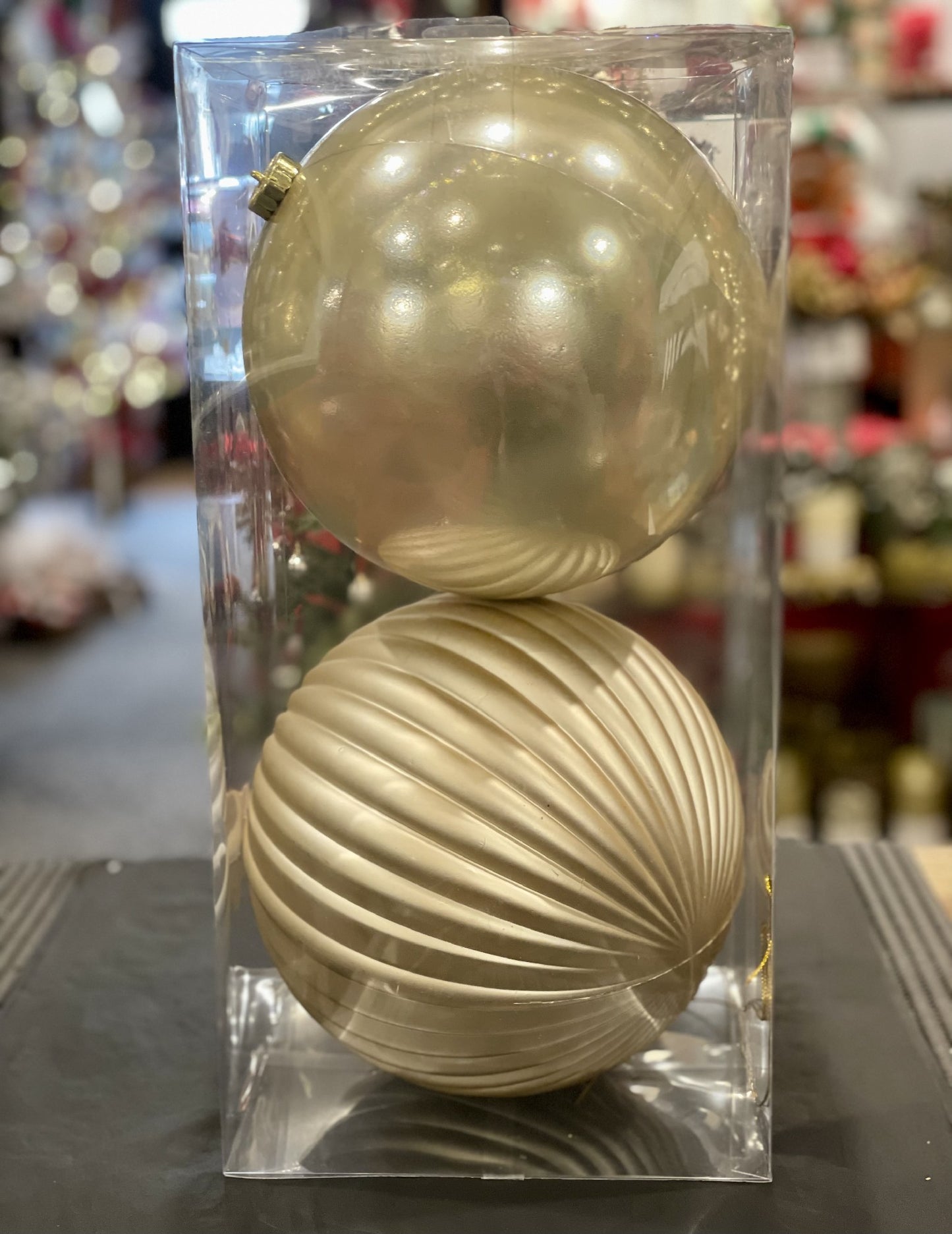 SET OF 2 CHAMPAGNE ASSORTED 20CM BAUBLES 33001208CHP
