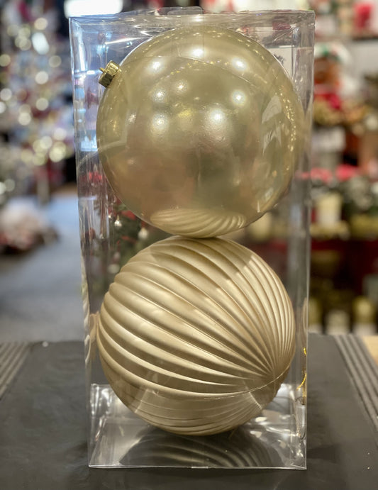 SET OF 2 CHAMPAGNE ASSORTED 20CM BAUBLES 33001208CHP