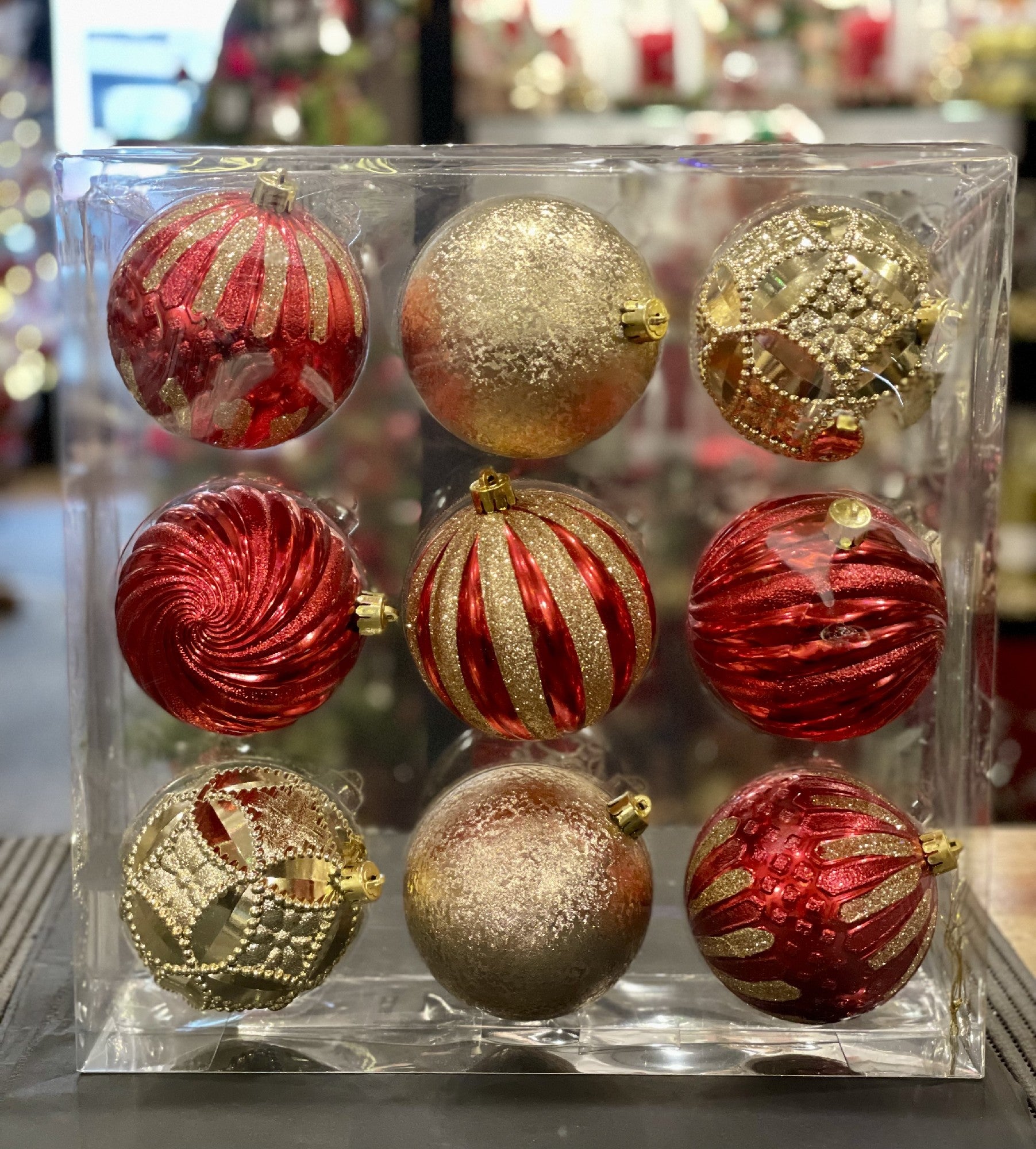 ASSORTED RED & GOLD SHATTERPROOF SET OF 9 ORNAMENTS 33009403GO