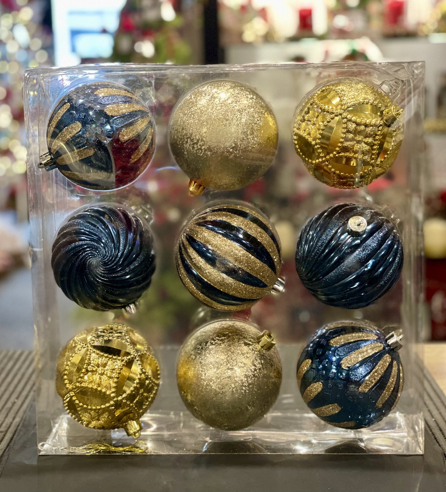 MIDNIGHT BLUE & GOLD 9 PACK ASSORTED ORNAMENTS 33009403NV
