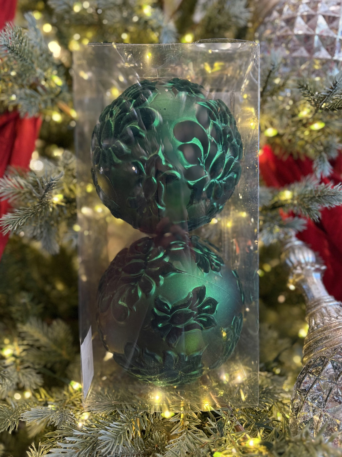 Hanging Bauble Flocked Brocade Pattern Pack 2 Green 33002547DGR