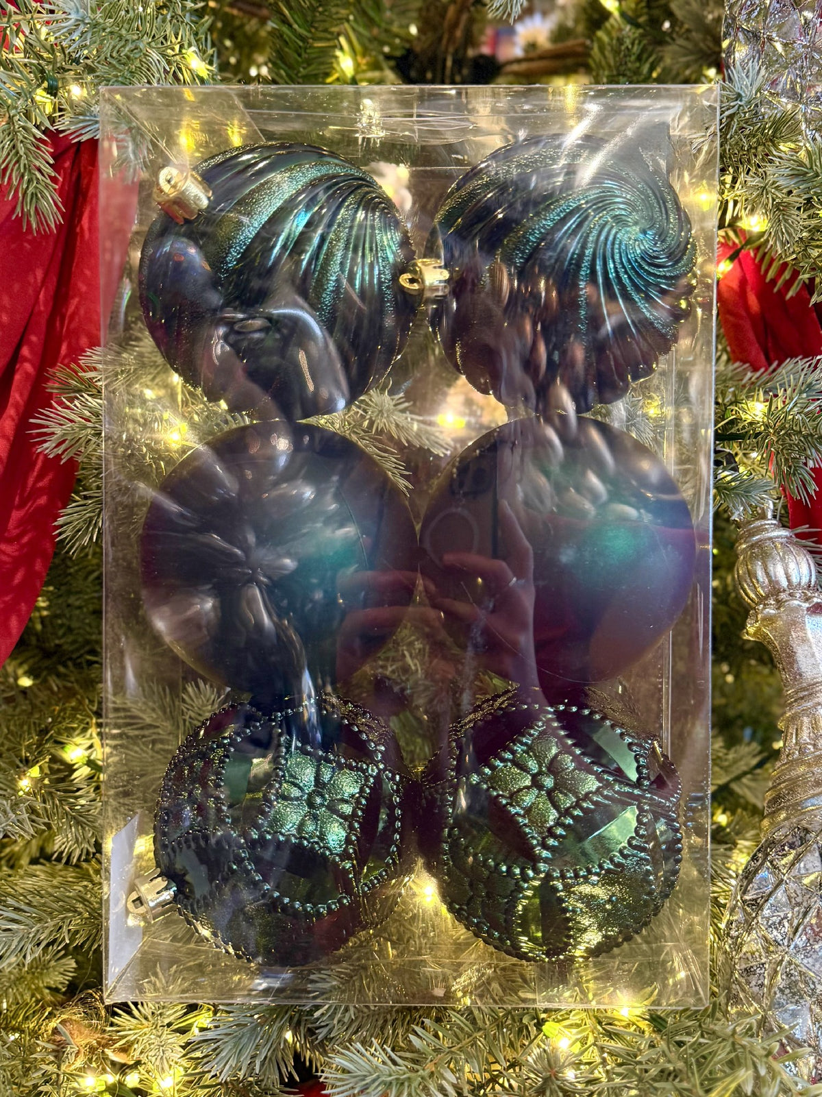 Assorted Hanging Baubles Set 6 Dark Green 33002567DGR