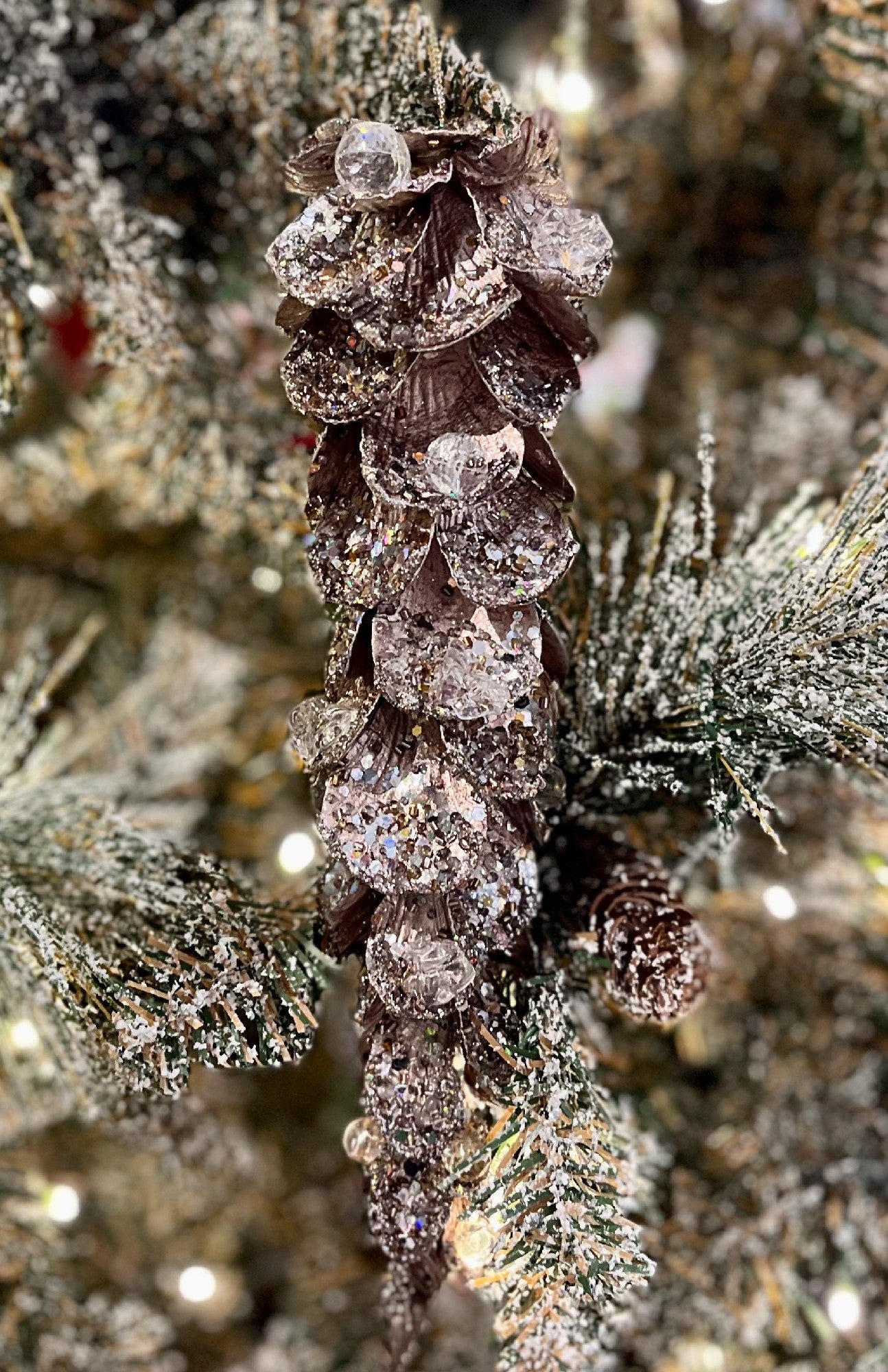 SOFT PINK JEWELLED PINE CONE HANGING ORNAMENT FL168