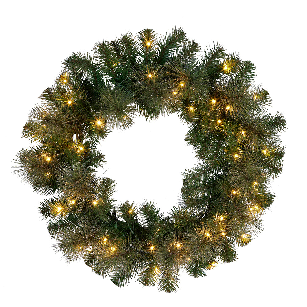 GLITTERY GOLD 61CM LED DUAL COLOUR PINE WREATH SENGG61