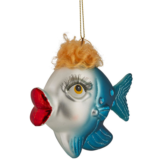 BLUE LIPSTICK FISH GLASS HANGING ORNAMENT YAN307