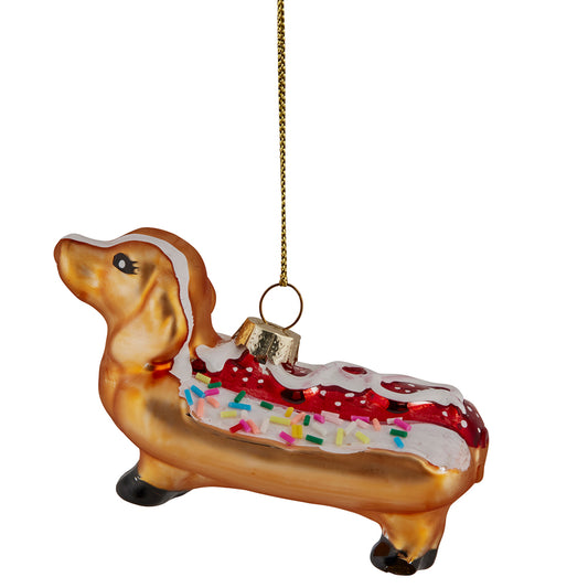 DACHSHUND SPRINKLES HOTDOG GLASS HANGING ORNAMENT YAN310