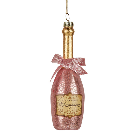 PINK EXTRA FANCY CHAMPAGNE BOTTLE GLASS HANGING ORNAMENT YAN338