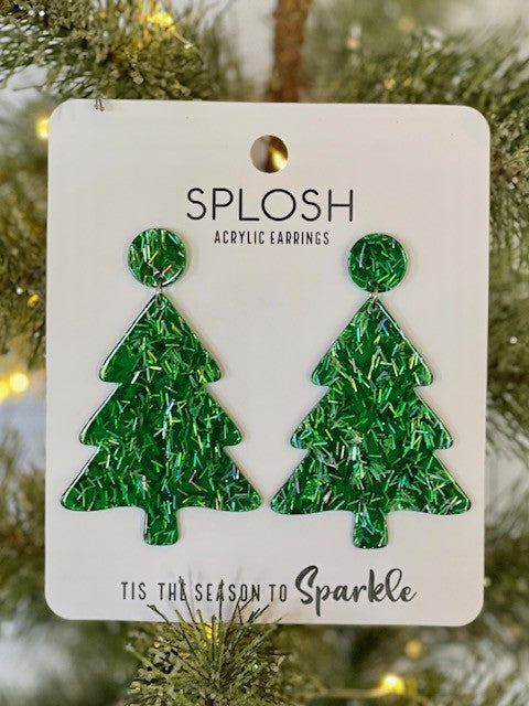 GREEN GLITTER CHRISTMAS TREE ACRYLIC EARRINGS