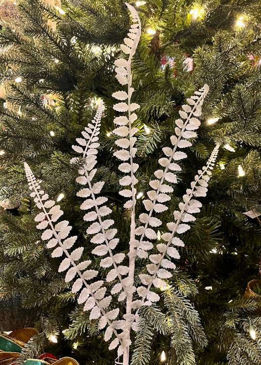 80CM WHITE GLITTER LEAF STEM X419045