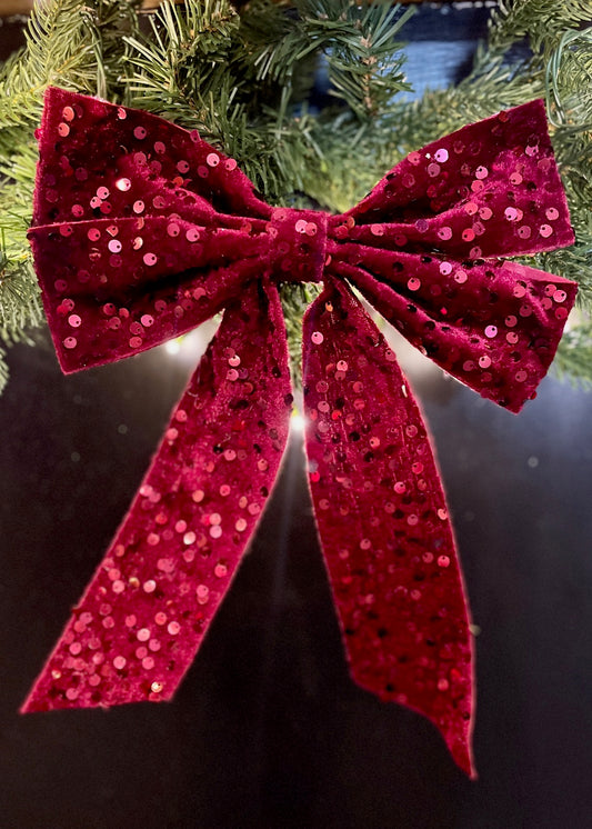 BURGUNDY SEQUIN BOW X420652