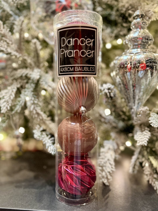 8CM BURNT RED & ROSE PINK BAUBLE 4 PACK X421284