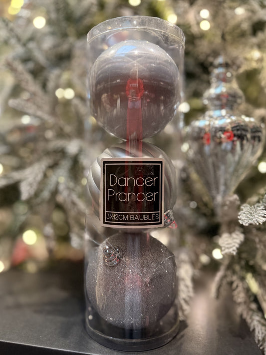 3PK 12CM BAUBLE-SILVER X421635