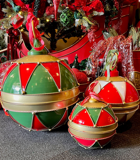 20CM RED, GREEN, GOLD HARLEQUIN METAL BAUBLE BELL X443217