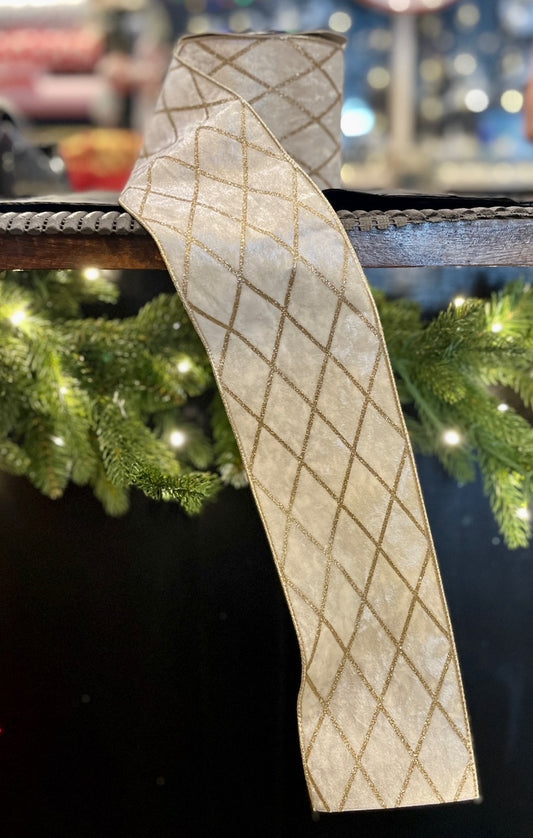 CHAMPAGNE VELVET RIBBON WITH GLITTER DETAIL & WIRE EDGE X4437473