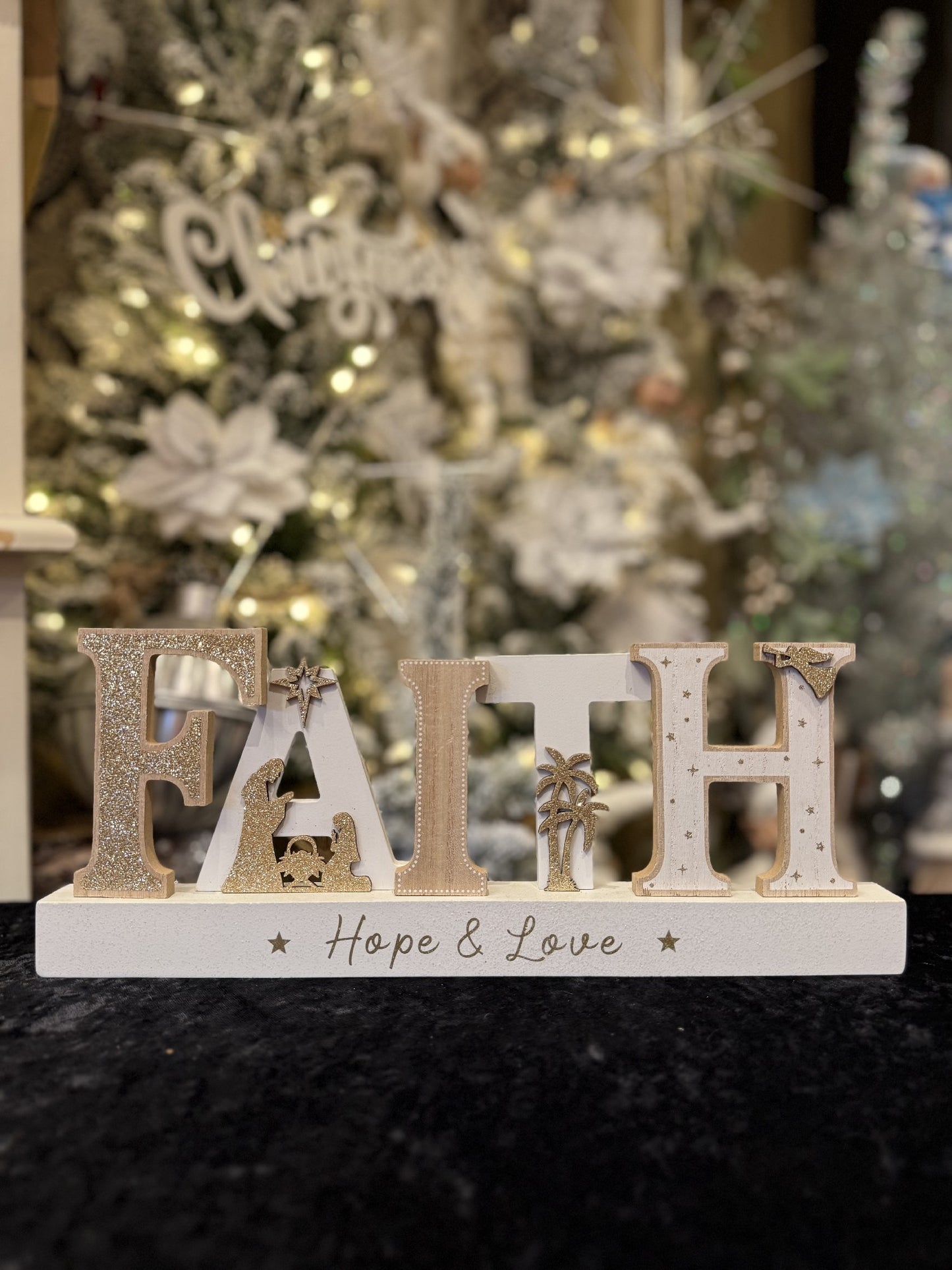 WOODEN NATIVITY PIECE - FAITH NST10465