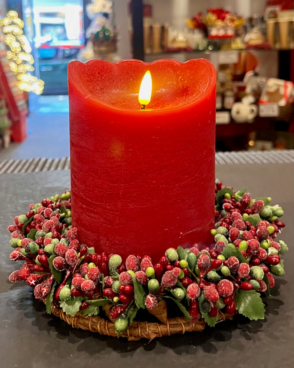 BATTERY OPERATED WAX CANDLE BURGUNDY SMALL