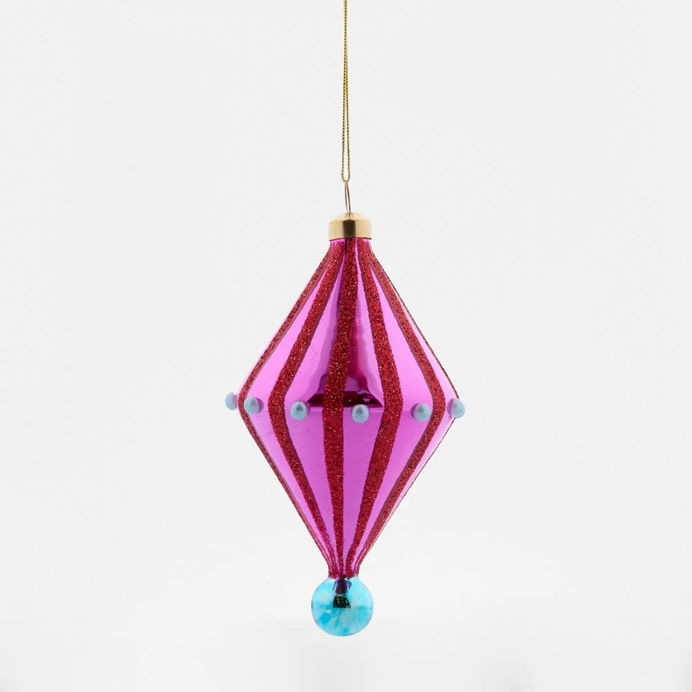 PINK & TEAL DIAMOND CARNIVALE GLASS HANGING ORNAMENT X2520226