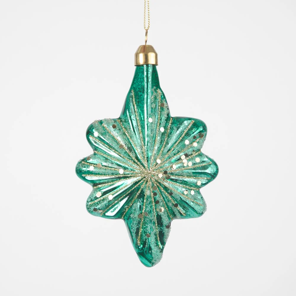 TEAL MERCURY FINISH STAR GLASS HANGING ORNAMENT X250243