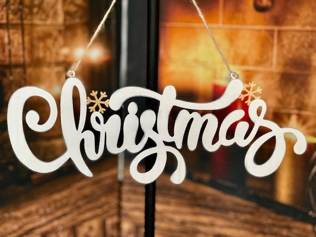 WHITE TIN CHRISTMAS WORD HANGING HS1305-6