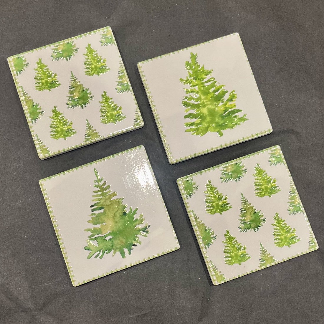 SET OF 4 PINE TREE CERAMIC COASTERS LD7161-1