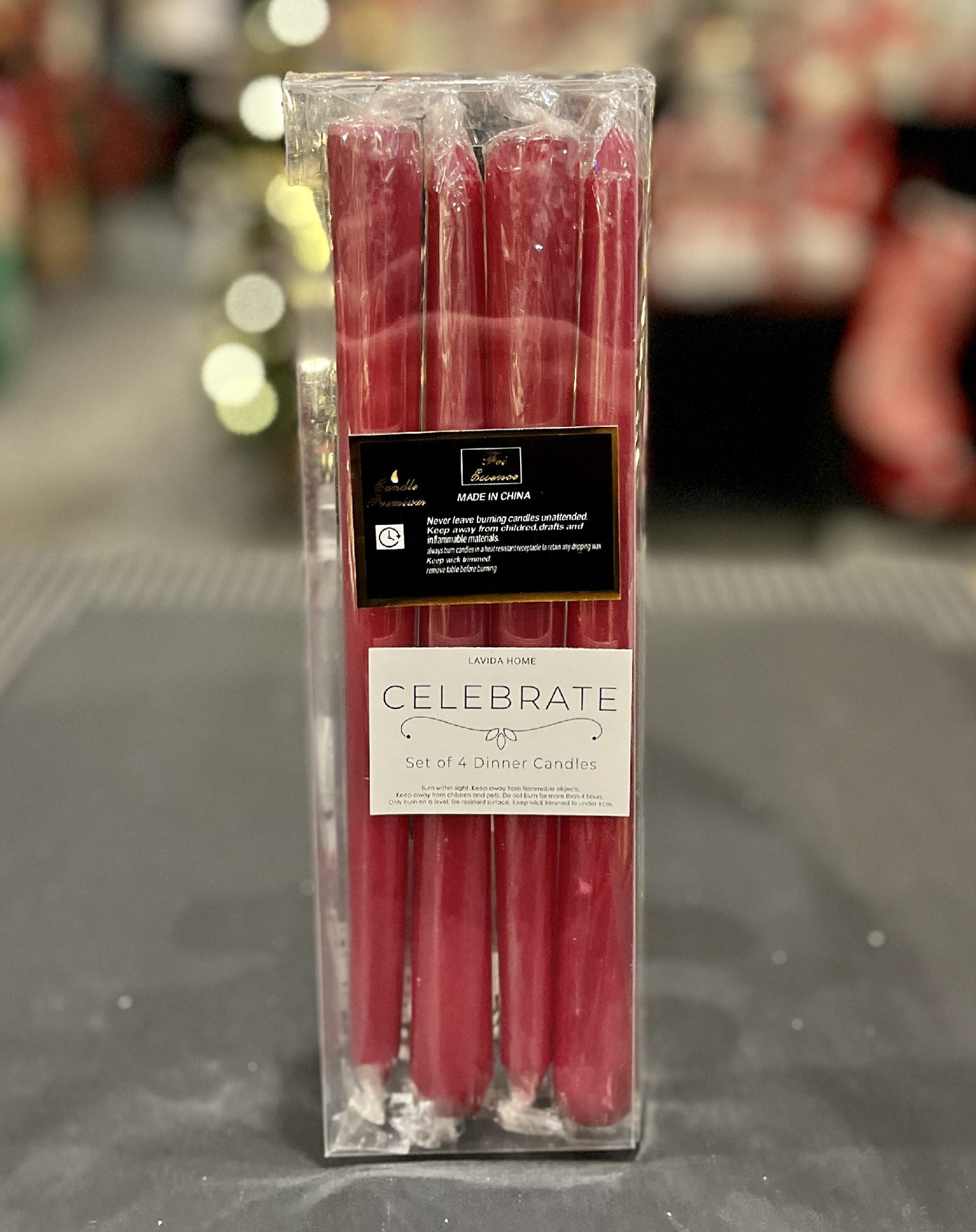SET OF 4 BURGUNDY DINNER CANDLESIN BOX LD7401-1