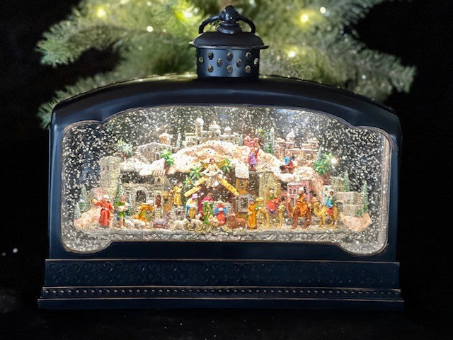 GLITTER LANTERN - EXTRA WIDE BRONZE LANTERN BETHLEHEM NATIVITY SCENE XAC425