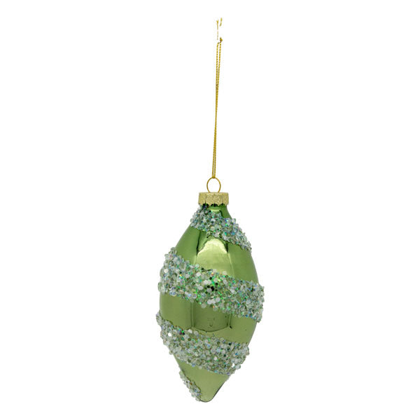 SAGE GREEN WITH CRYSTAL SWIRL TEARDROP GLASS HANGING ORNAMENT SDX308