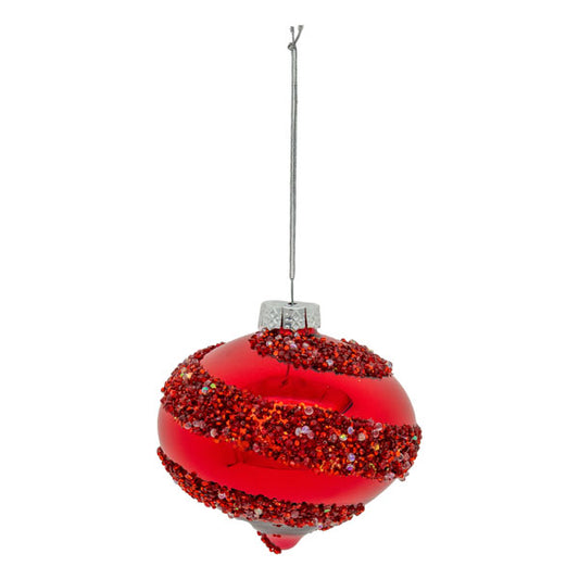 RED WITH CRYSTAL SWIRL ONION GLASS HANGING ORNAMENT SDX316