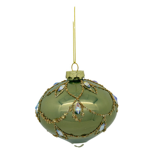 SAGE GREEN WITH GOLD SWAG ONION GLASS HANGING ORNAMENT SDX319